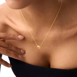 14K Gold Oval Shape Bezel Set Citrine Necklace