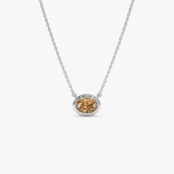 14K Gold Oval Shape Bezel Set Citrine Necklace