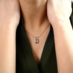 14K Gold Padlock Initial Necklace