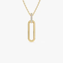 14k Gold Paper Clip Link Pendant Necklace