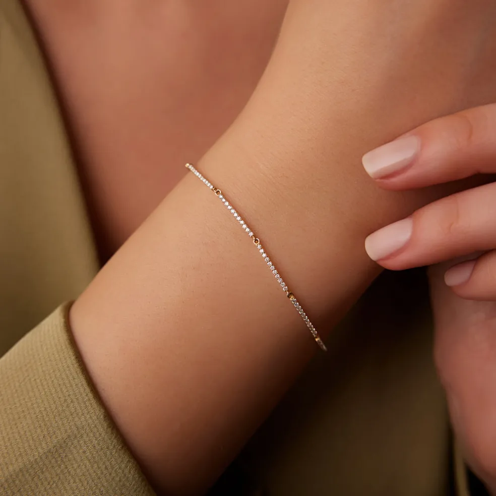 14k Gold Pave Stackable Diamond Bar Bracelet
