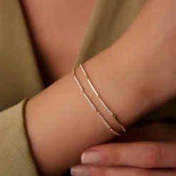 14k Gold Pave Stackable Diamond Bar Bracelet