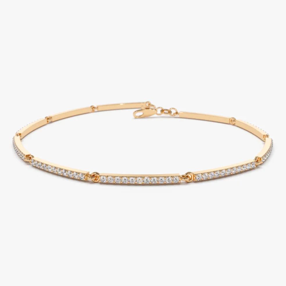 14k Gold Pave Stackable Diamond Bar Bracelet