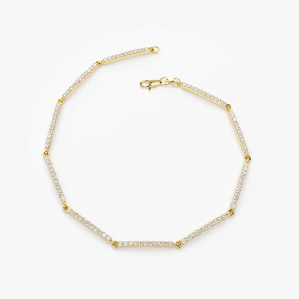 14k Gold Pave Stackable Diamond Bar Bracelet