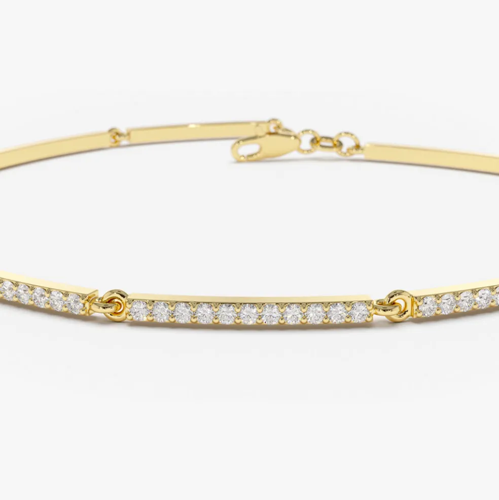 14k Gold Pave Stackable Diamond Bar Bracelet