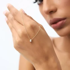14K Gold Pear Shape Diamond Solitaire Necklace