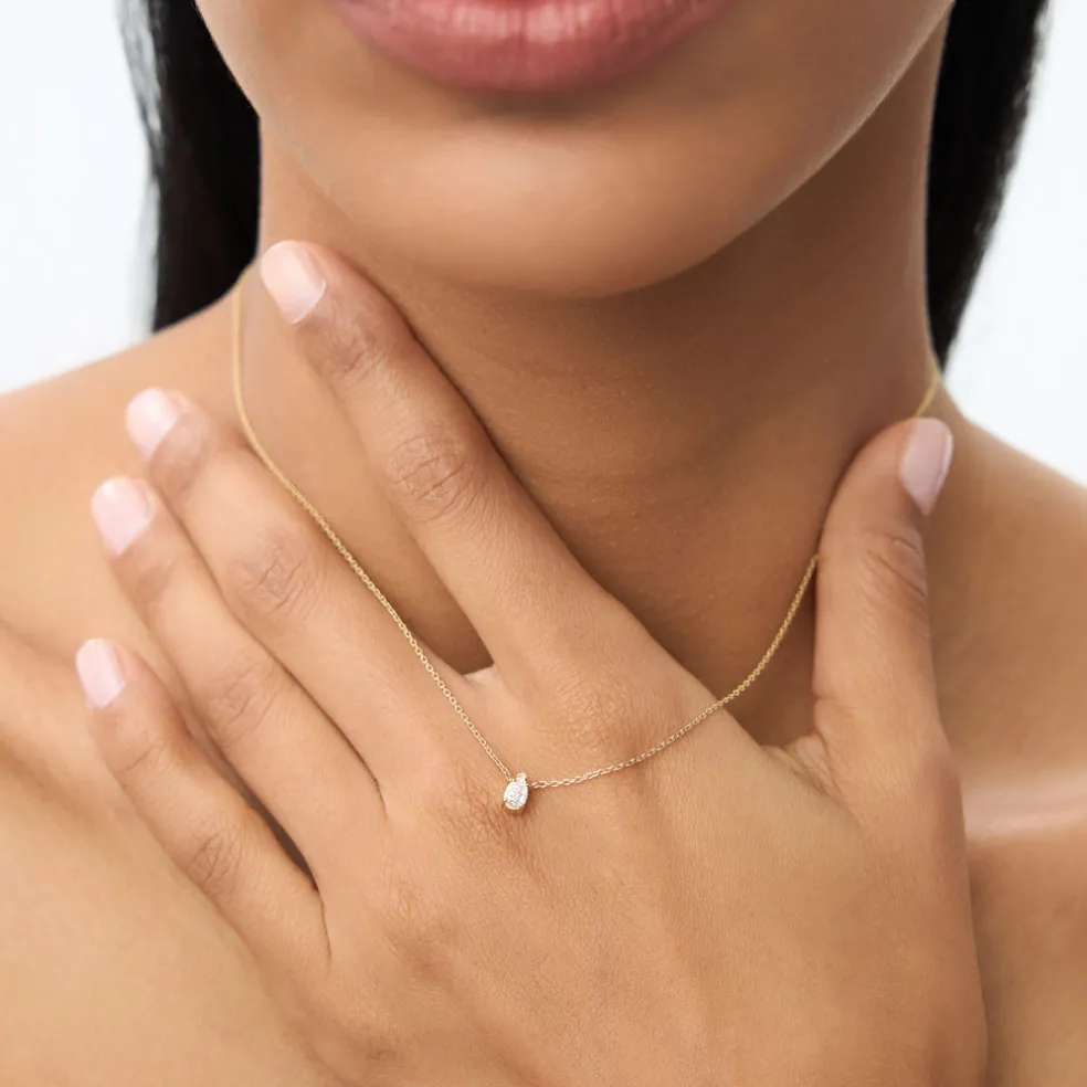 14K Gold Pear Shape Diamond Solitaire Necklace