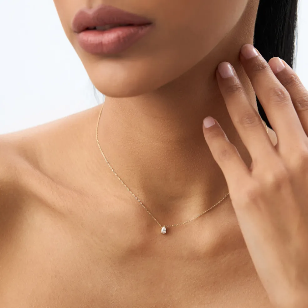 14K Gold Pear Shape Diamond Solitaire Necklace