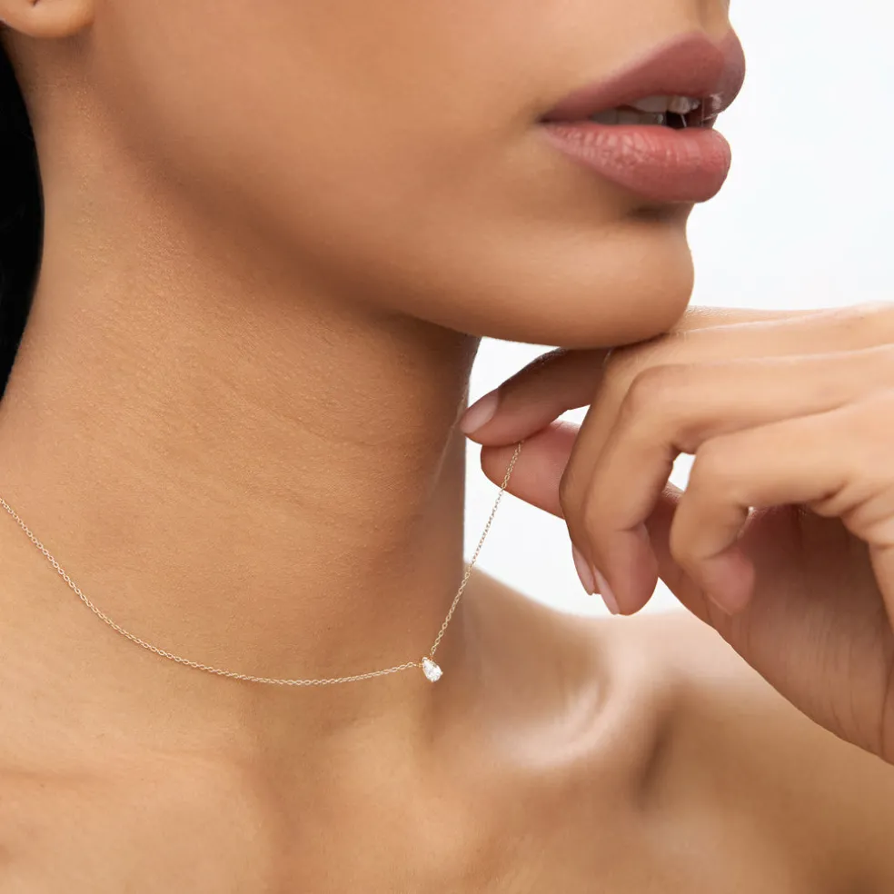 14K Gold Pear Shape Diamond Solitaire Necklace