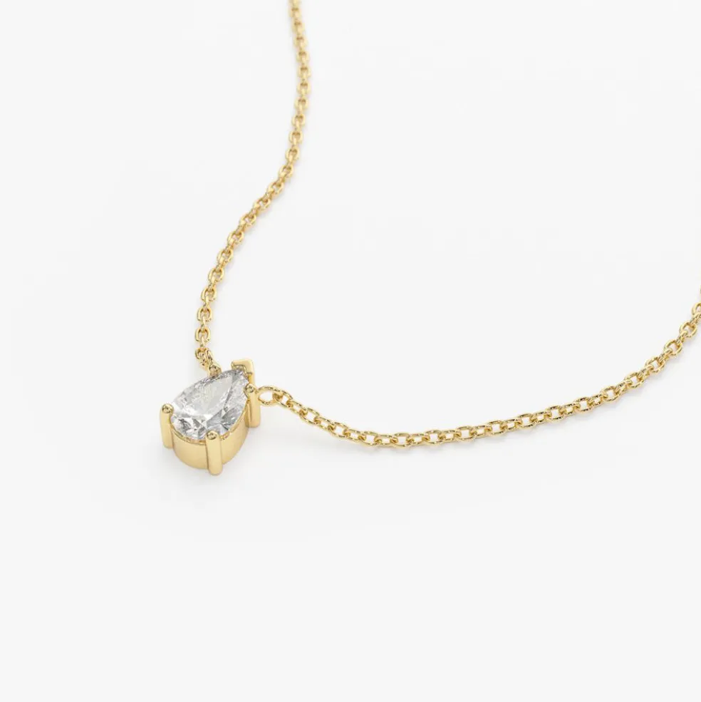14K Gold Pear Shape Diamond Solitaire Necklace