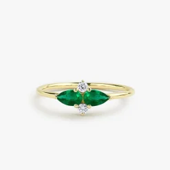 14K Gold Pear Shape Emerald and Diamond Cluster Ring
