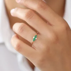 14K Gold Pear Shape Emerald and Diamond Cluster Ring