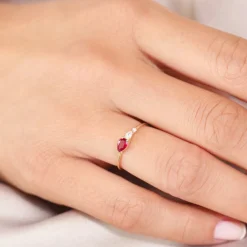 14K Gold Pear Shape Natural Ruby with Pear Shape Diamond Ring