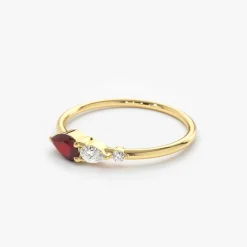 14K Gold Pear Shape Natural Ruby with Pear Shape Diamond Ring