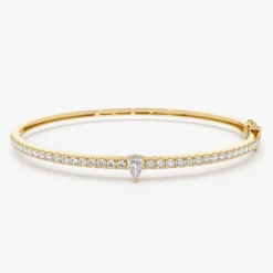 14k Gold Pear Shaped and Round Diamond Bangle