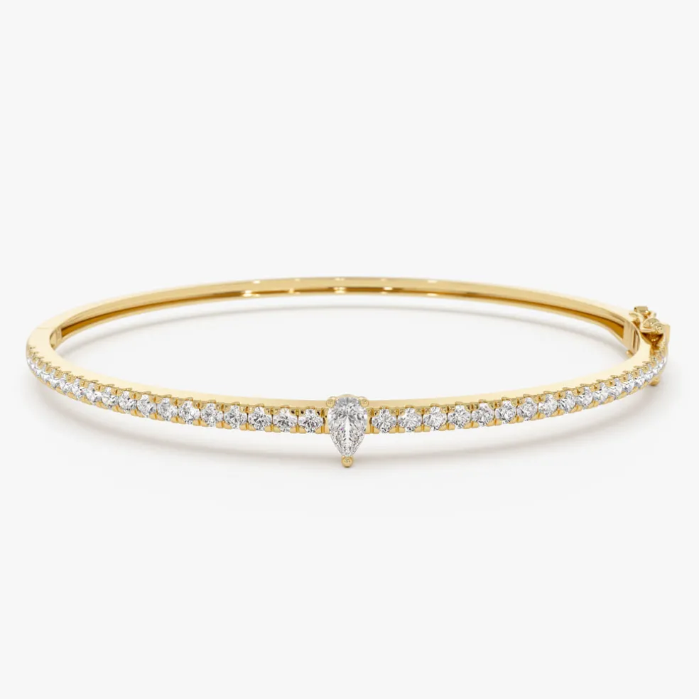 14k Gold Pear Shaped and Round Diamond Bangle