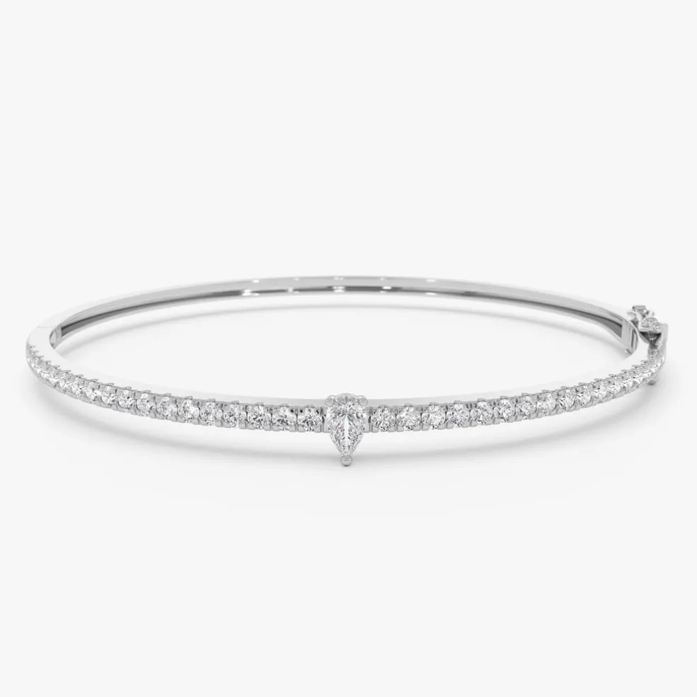 14k Gold Pear Shaped and Round Diamond Bangle