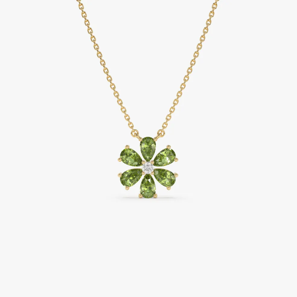 14K Gold Peridot Flower Necklace