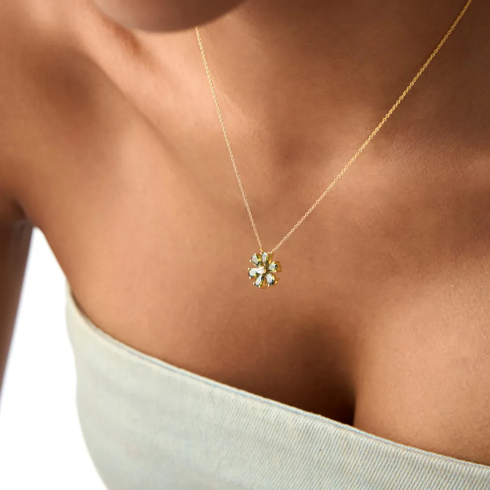 14K Gold Peridot Flower Necklace