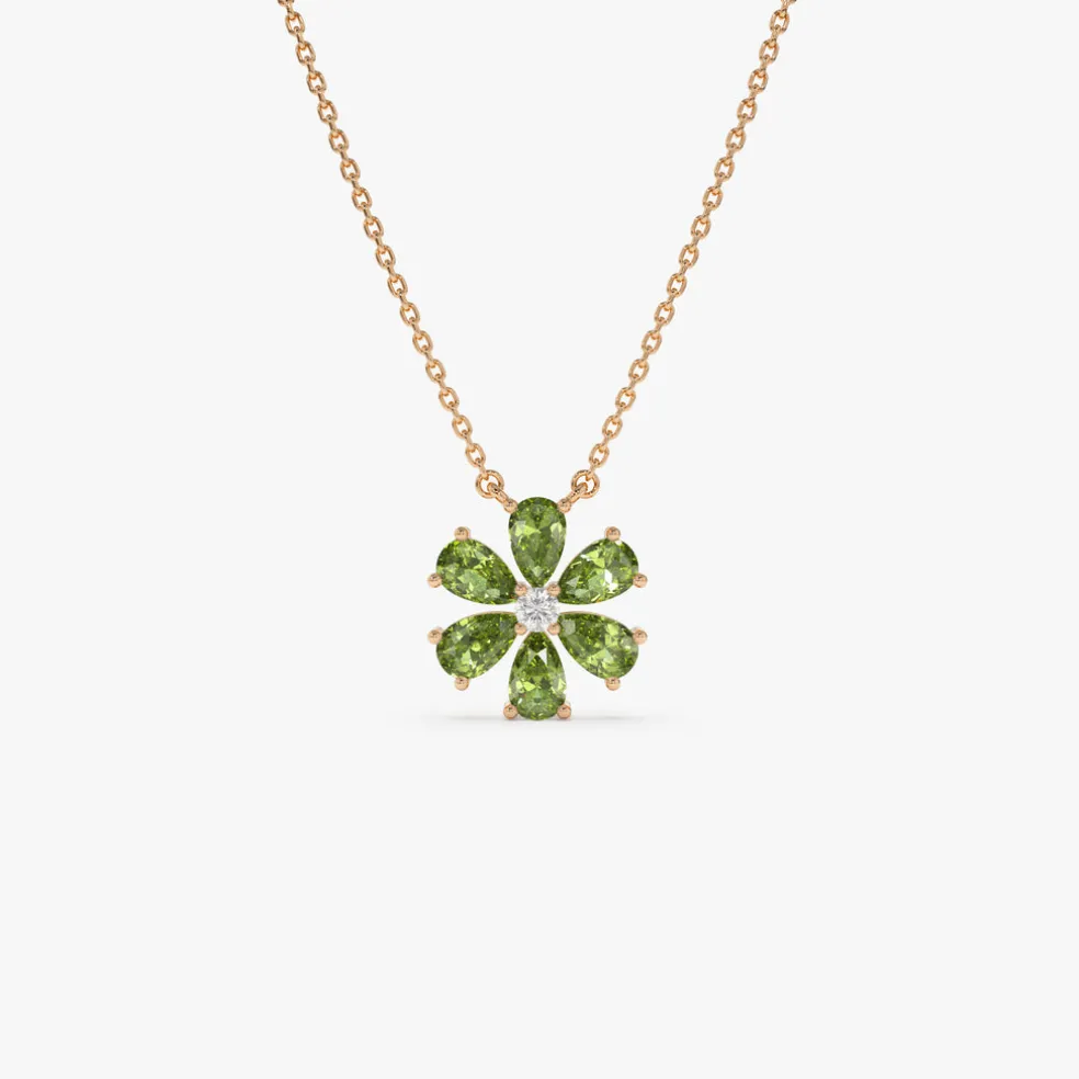 14K Gold Peridot Flower Necklace