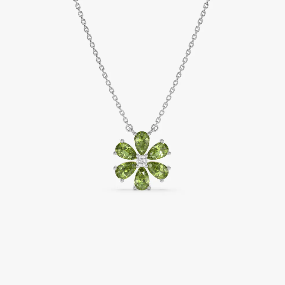 14K Gold Peridot Flower Necklace