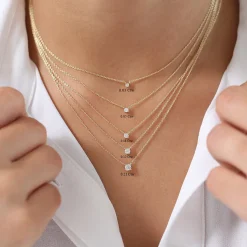 14K Gold Prong Setting Diamond Solitaire Necklace