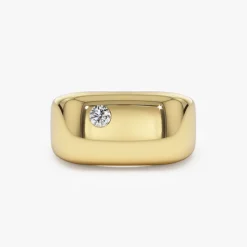 14K Gold Rectangular Diamond Signet Ring