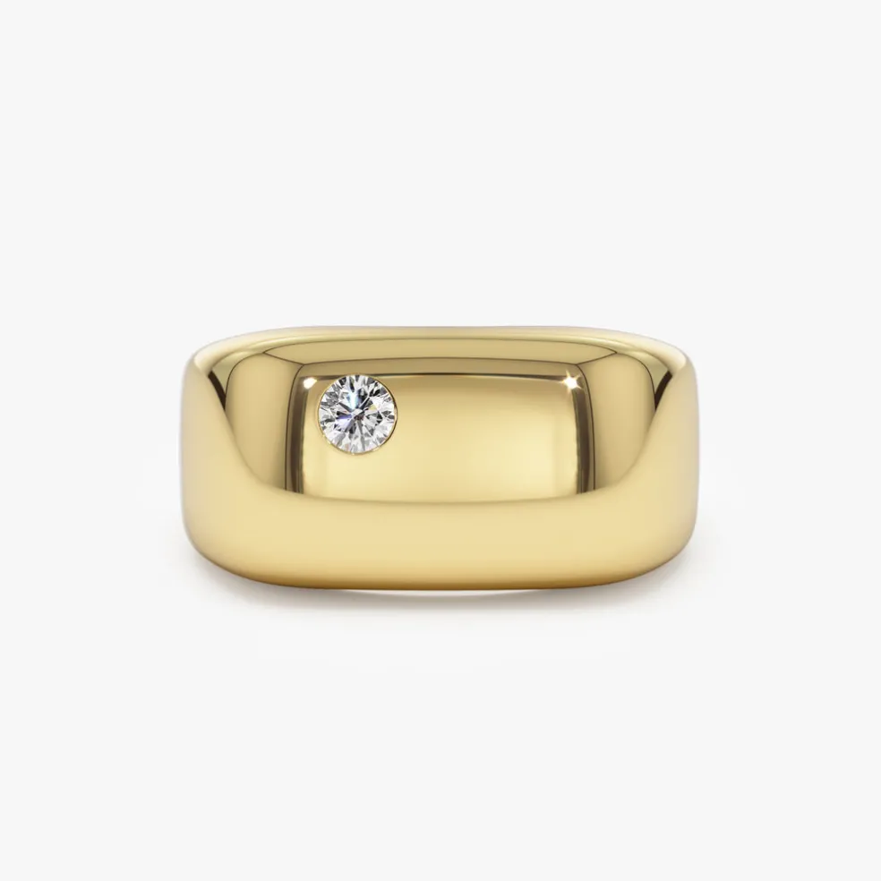 14K Gold Rectangular Diamond Signet Ring