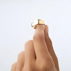 14K Gold Rectangular Diamond Signet Ring