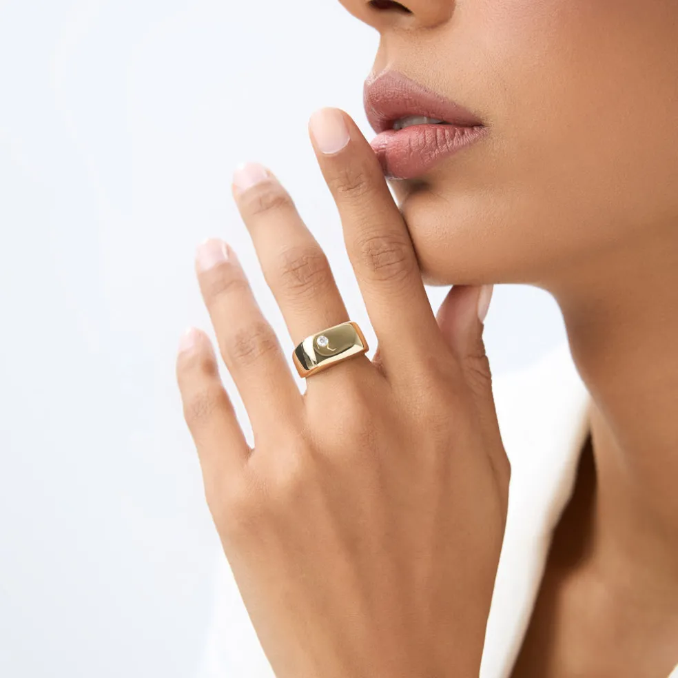 14K Gold Rectangular Diamond Signet Ring