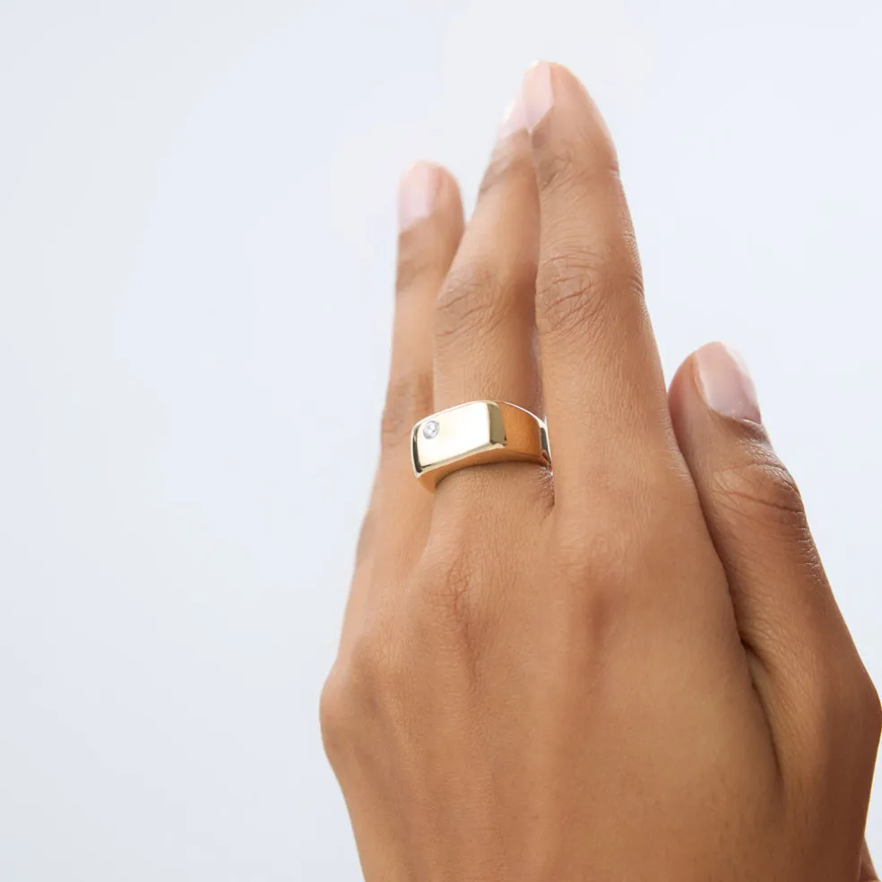 14K Gold Rectangular Diamond Signet Ring