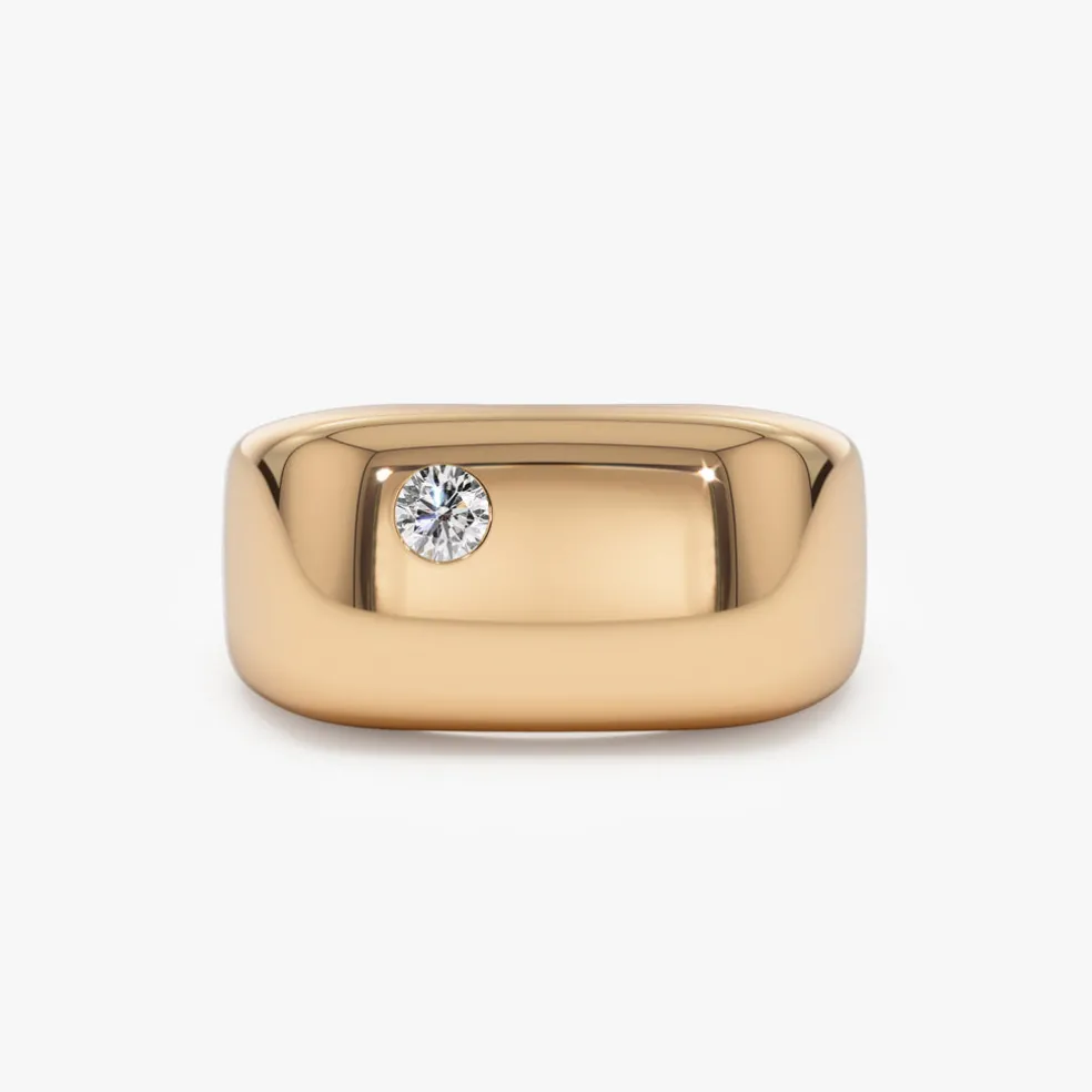 14K Gold Rectangular Diamond Signet Ring