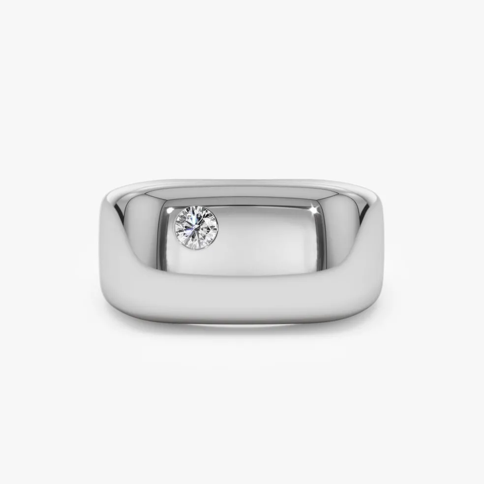 14K Gold Rectangular Diamond Signet Ring