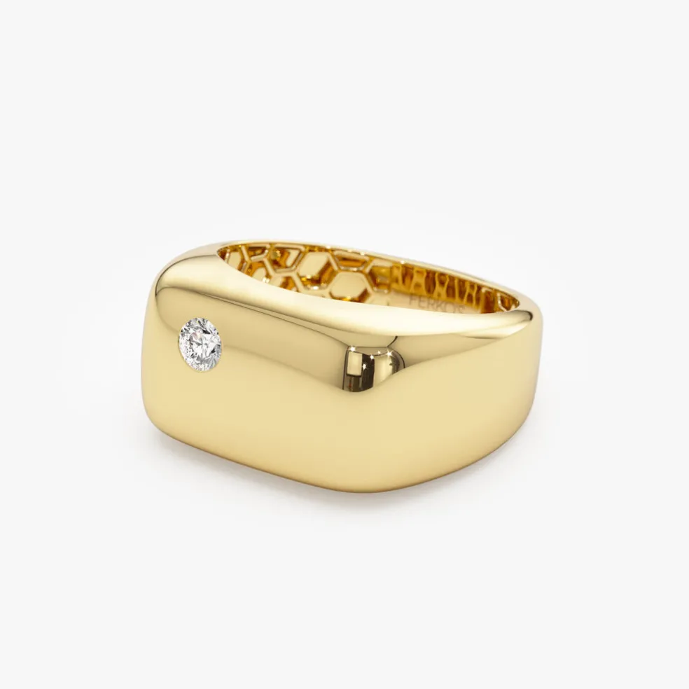 14K Gold Rectangular Diamond Signet Ring