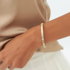 14k Gold Ribbed Diamond Bangle Bracelet