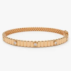 14k Gold Ribbed Diamond Bangle Bracelet