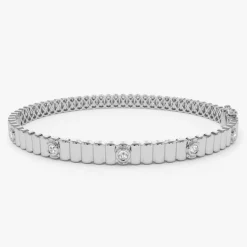 14k Gold Ribbed Diamond Bangle Bracelet