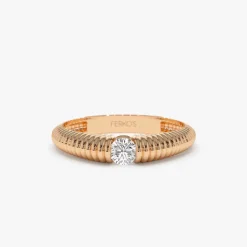 14k Gold Ribbed Gold Solitaire Diamond Ring