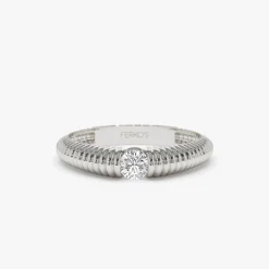 14k Gold Ribbed Gold Solitaire Diamond Ring