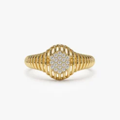 14k Gold Ribbed Oval Signet Ring