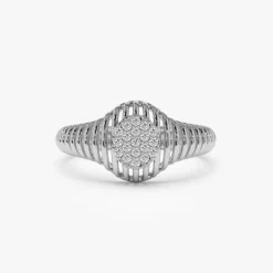 14k Gold Ribbed Oval Signet Ring