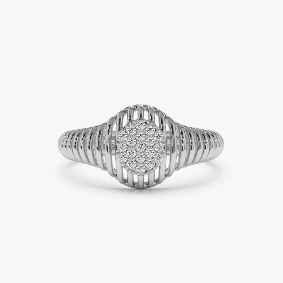14k Gold Ribbed Oval Signet Ring