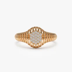 14k Gold Ribbed Oval Signet Ring