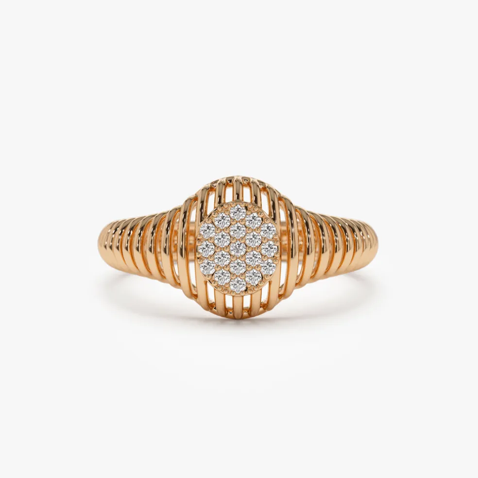 14k Gold Ribbed Oval Signet Ring