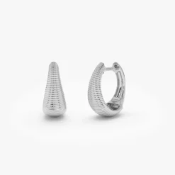 14k Gold Ribbed Teardrop Hoop Earrings