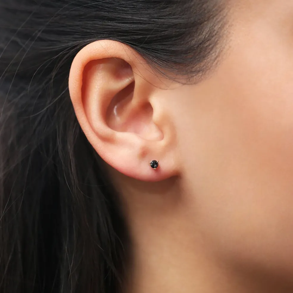 14K Gold Rose Cut Black Diamond Earrings