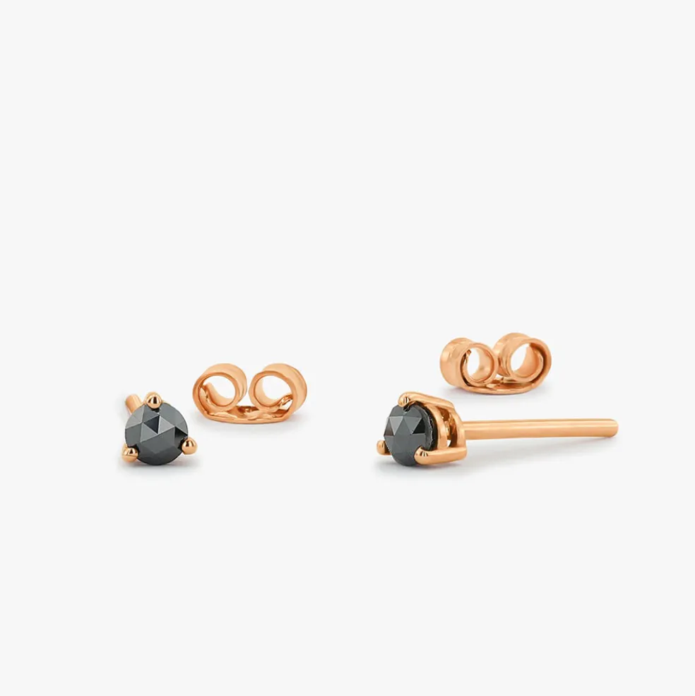 14K Gold Rose Cut Black Diamond Earrings