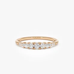 14K Gold Round & Baguette Diamond Accent Ring