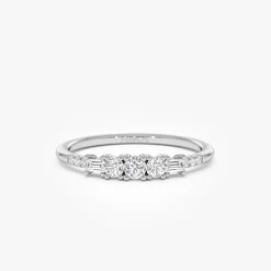 14K Gold Round & Baguette Diamond Accent Ring