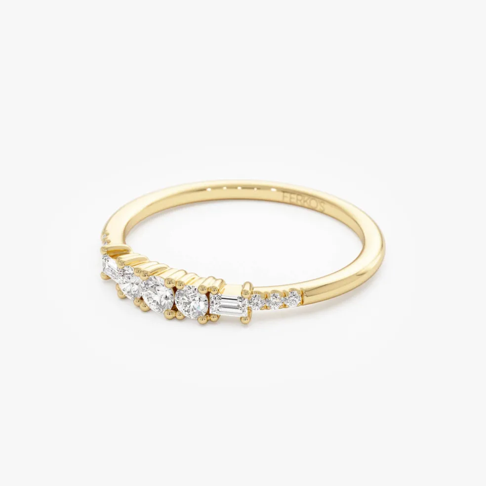 14K Gold Round & Baguette Diamond Accent Ring